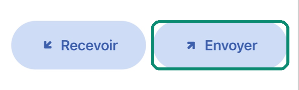 Écran du portefeuille dans Blue Wallet, le bouton Envoyer encadré
