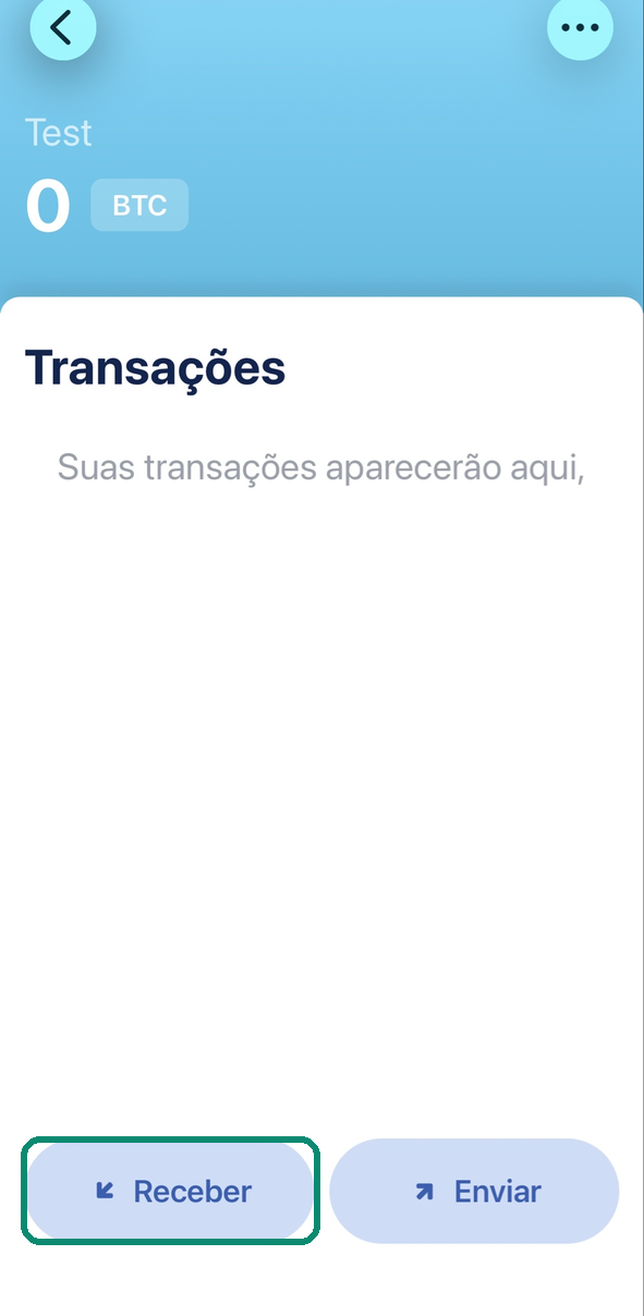 Tela da carteira no Blue Wallet, com o botão Receber destacado