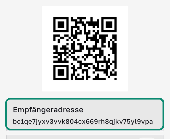 Bildschirm Empfangen in Bull Wallet, das Feld Empfängeradresse umrahmt