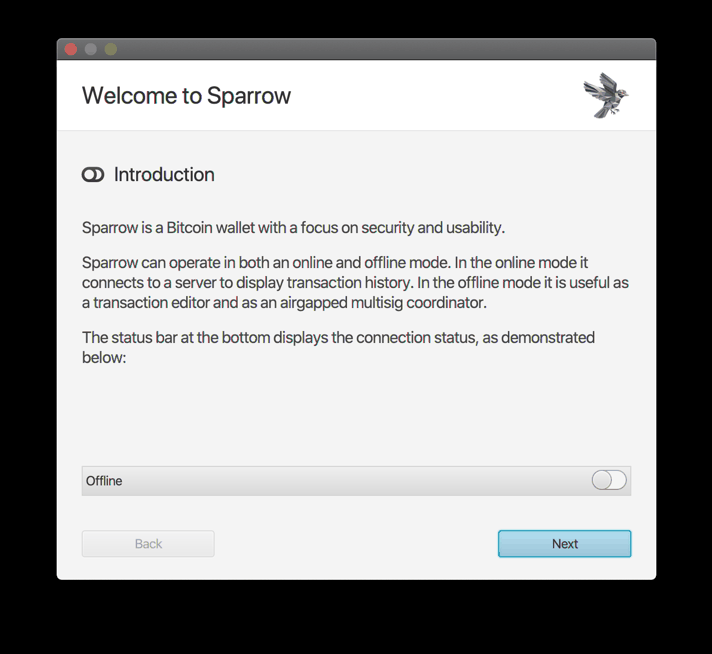 Sparrow home screen with its Configure Server button