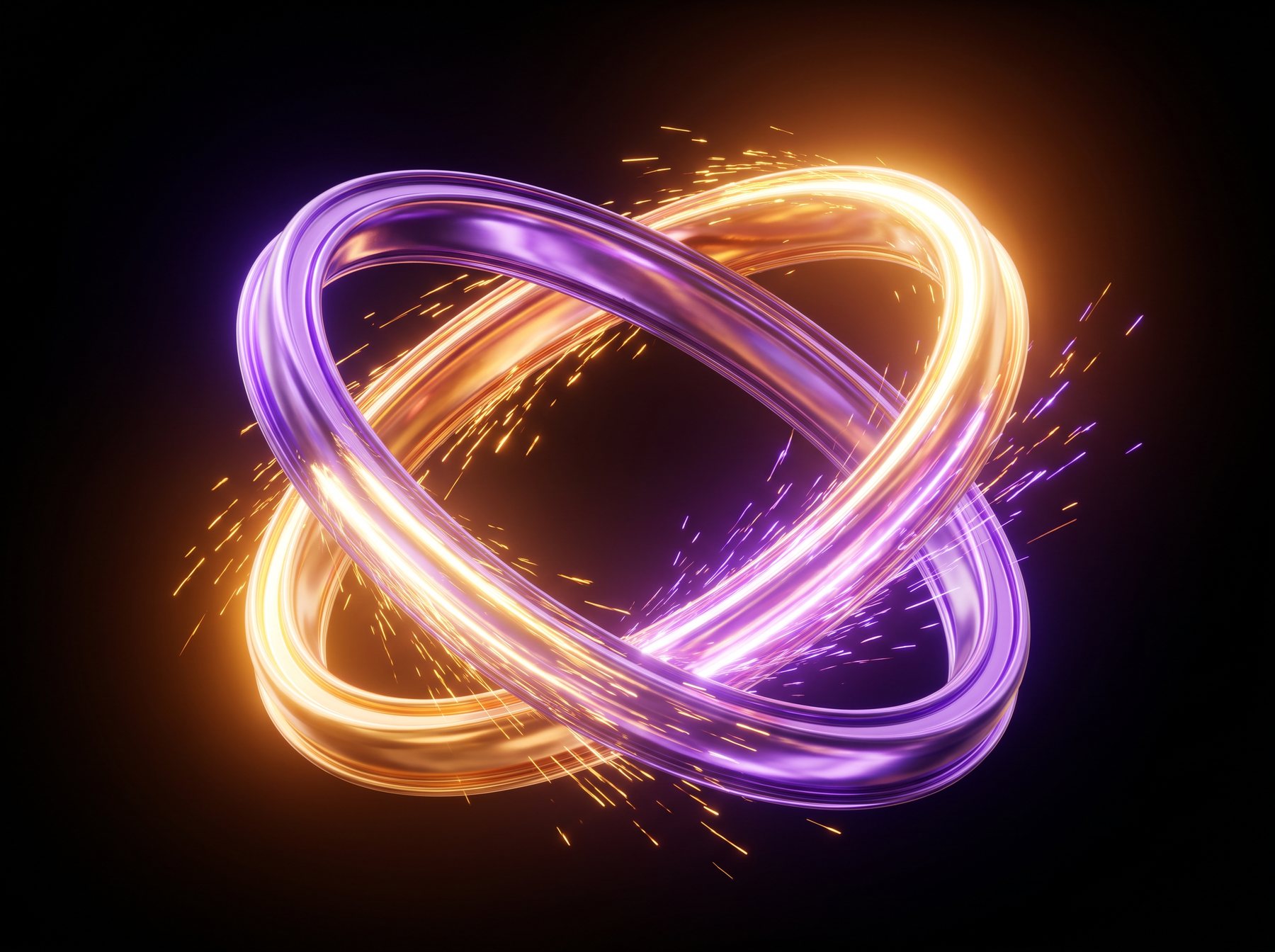 Two luminous trajectories converging then splitting apart again