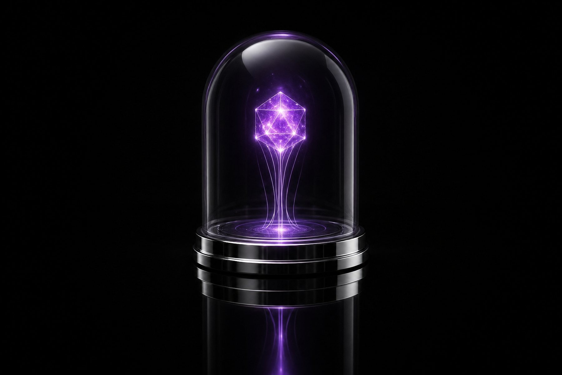 A glowing heart under a glass dome, its filaments stopping at the base